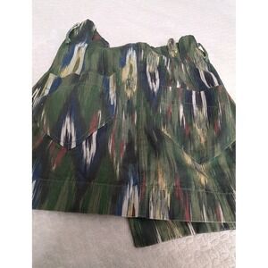 Mango Committed Ikat Print Mini Skirt Green Recycled Cotton Wrap Style Sz 4